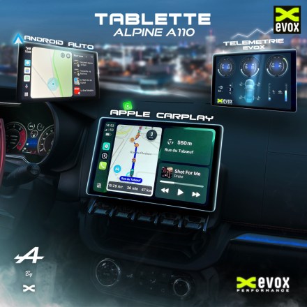 Tablette tactile Apple CarPlay & Android & Télémétrie Trackdays pour Alpine A110